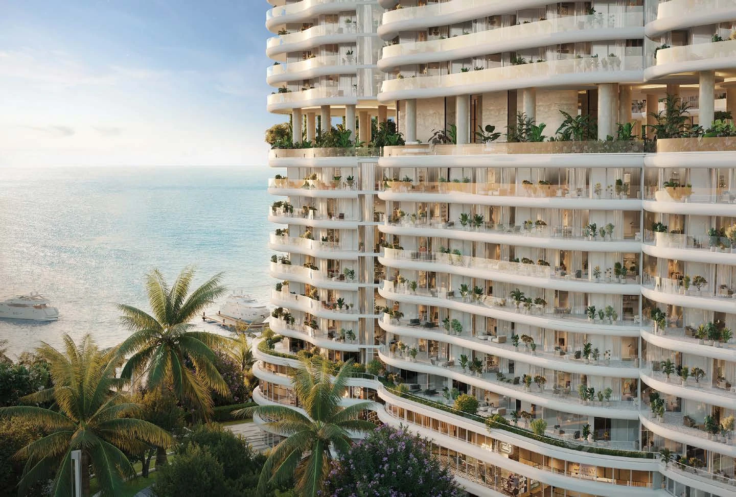 AMRA resort facade and coastal balconies, architectural rendering