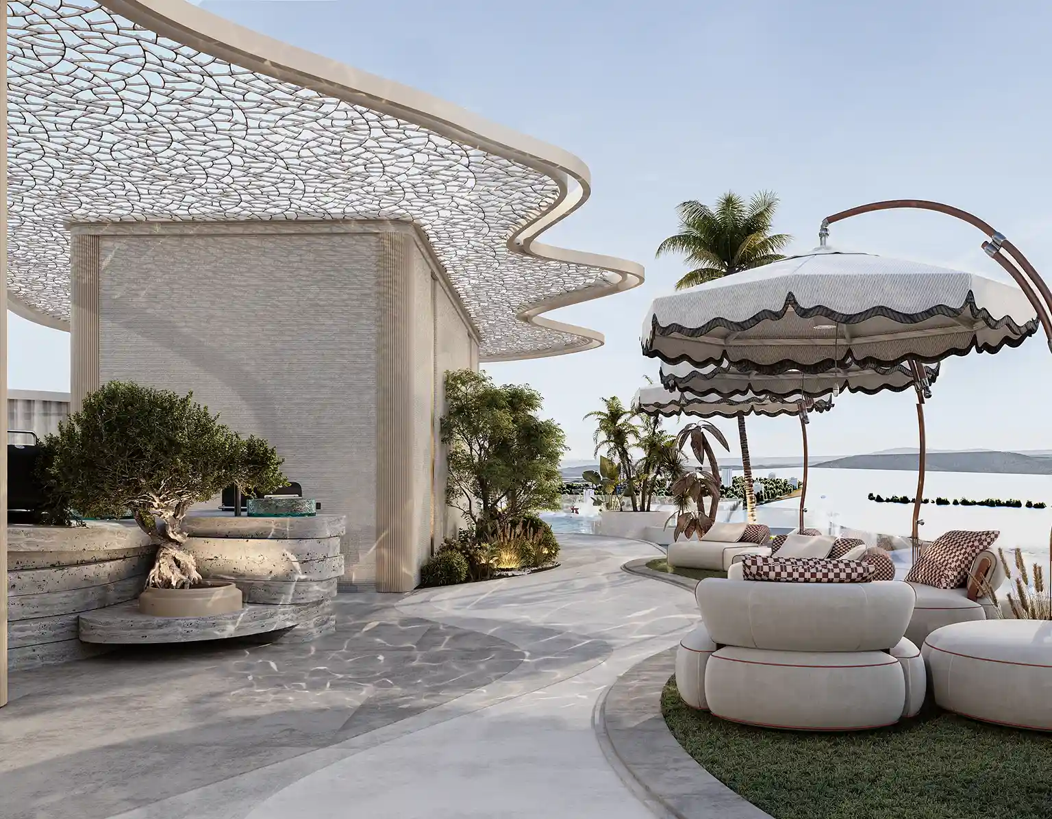 Rooftop pool and beach club at AMRA
